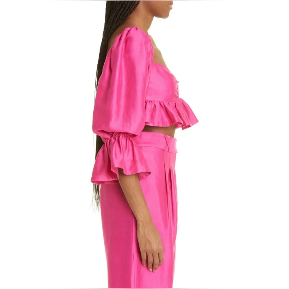 ALEMAIS💕Blaire Ruffle Blouson Crop Top In Fuchsia Size US 2 - Picture 3 of 14